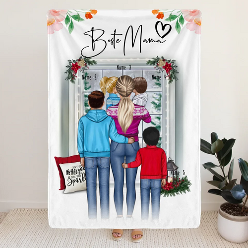 Personalisierte Decke - Mama/Mutter + 1-4 Kinder - Weihnachtsdecke