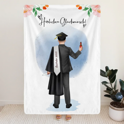 Personalisierte Decke - Bachelor/Master/Abi/Schulabschluss Geschenk (1 Mann)