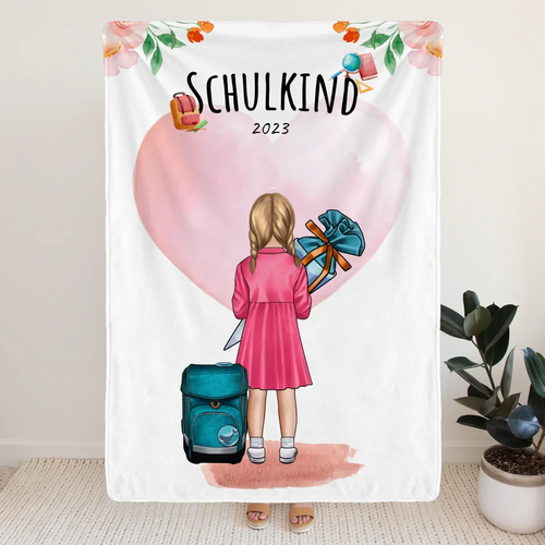 Personalisierte Decke - Geschenk zur Einschulung (1 Mädchen)