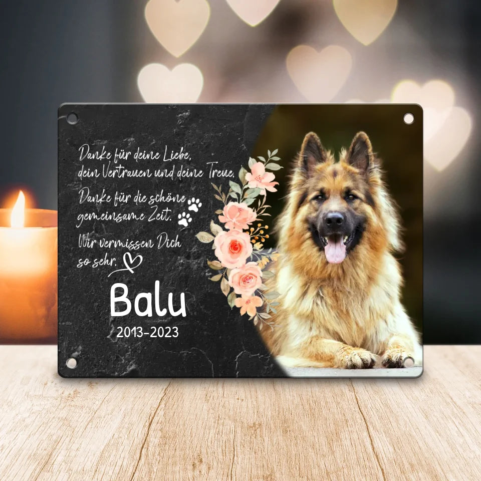 Personalisiertes Trauerschild mit Trauerspruch für Hund - Danke für deine Liebe