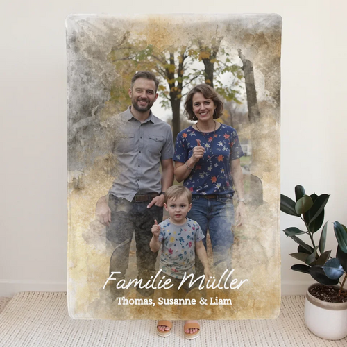 Personalisierte Decke mit deinem Bild im Wasserfarben Stil - Familie