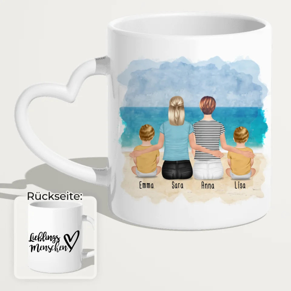 Personalisierte Tasse - 2 Frauen + 2 Babys