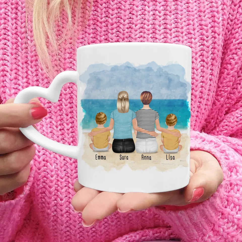 Personalisierte Tasse - 2 Frauen + 2 Babys