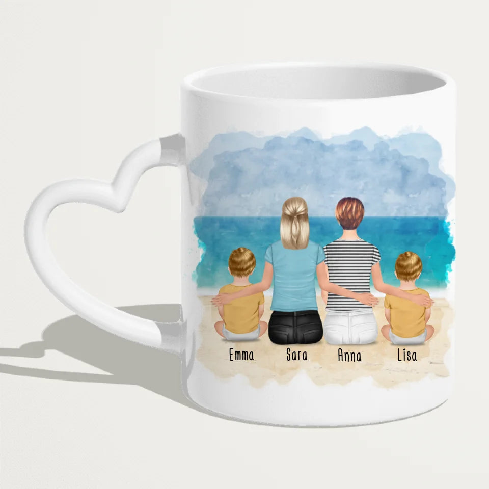 Personalisierte Tasse - 2 Frauen + 2 Babys