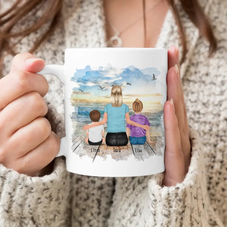 Personalisierte Tasse mit Tante (1 Baby + 1 Kind + 1 Tante)