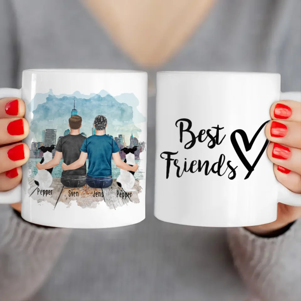 Personalisierte Tasse - 2 Männer + 2 Hunde