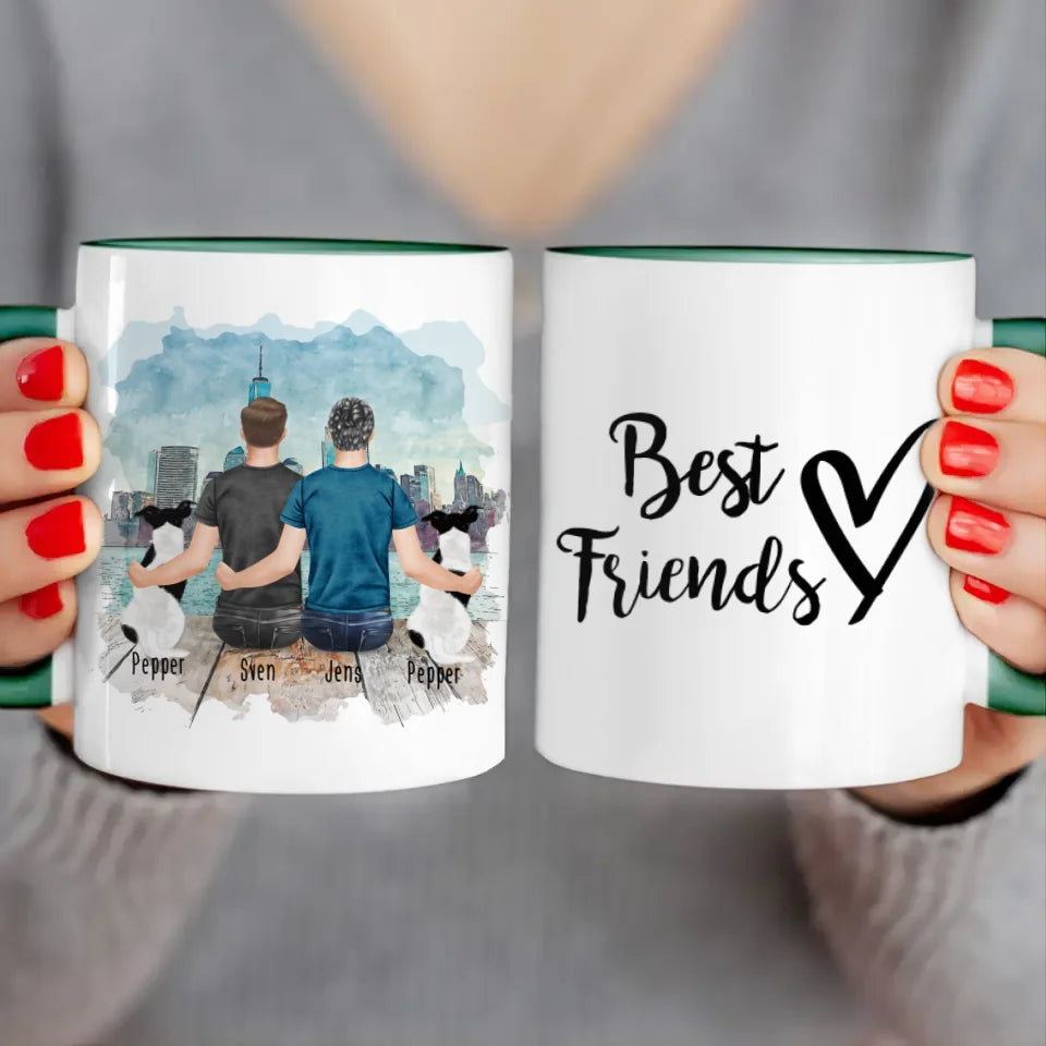 Personalisierte Tasse - 2 Männer + 2 Hunde