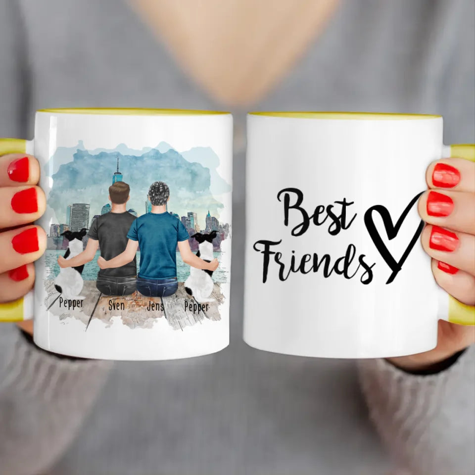 Personalisierte Tasse - 2 Männer + 2 Hunde