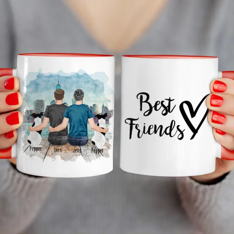 Personalisierte Tasse - 2 Männer + 2 Hunde