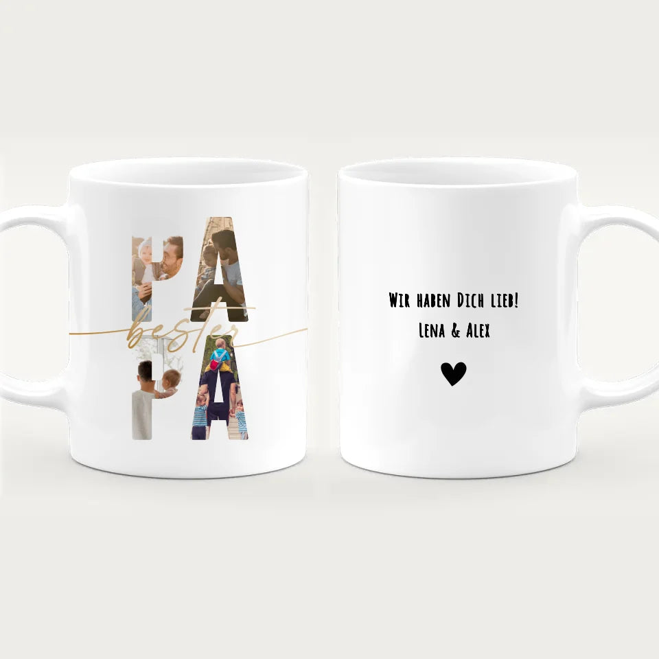 Personalisierte Tasse mit Papa Schriftzug und deinen Bildern