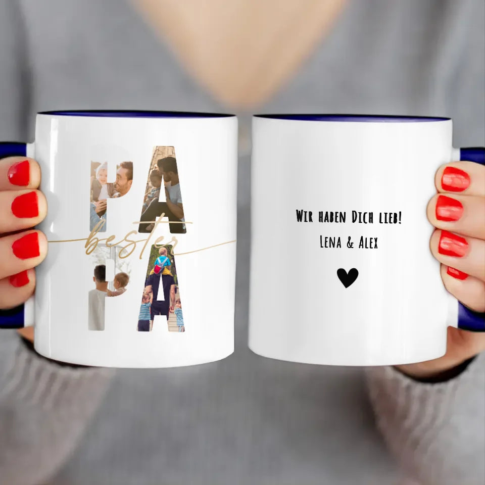 Personalisierte Tasse mit Papa Schriftzug und deinen Bildern