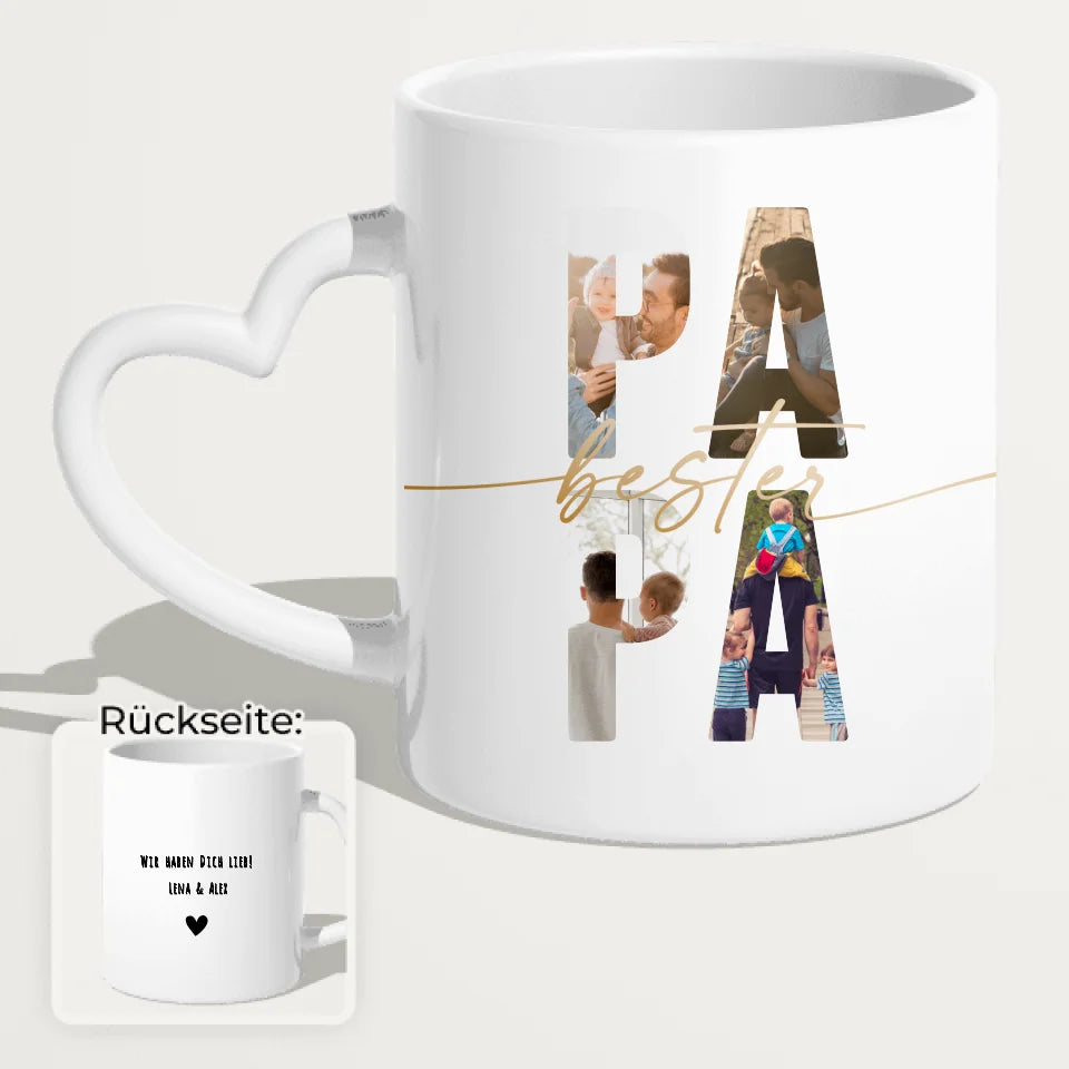 Personalisierte Tasse mit Papa Schriftzug und deinen Bildern