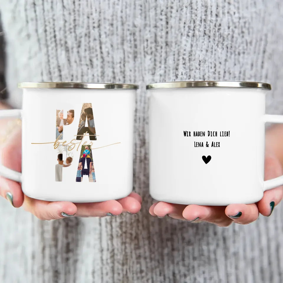 Personalisierte Tasse mit Papa Schriftzug und deinen Bildern