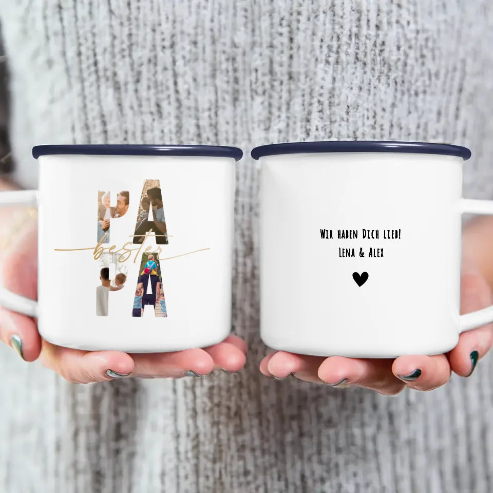 Personalisierte Tasse mit Papa Schriftzug und deinen Bildern