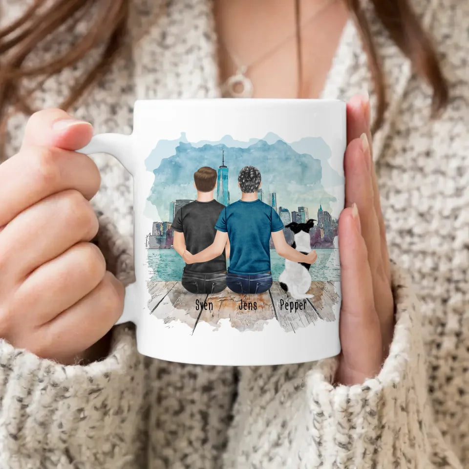 Personalisierte Tasse - 2 Männer + 1 Hund