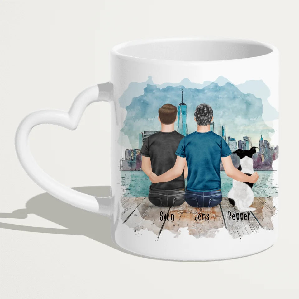 Personalisierte Tasse - 2 Männer + 1 Hund