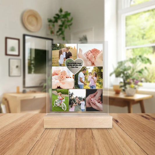 Personalisierte Acrylglasplatte - Familien Fotocollage mit Herz