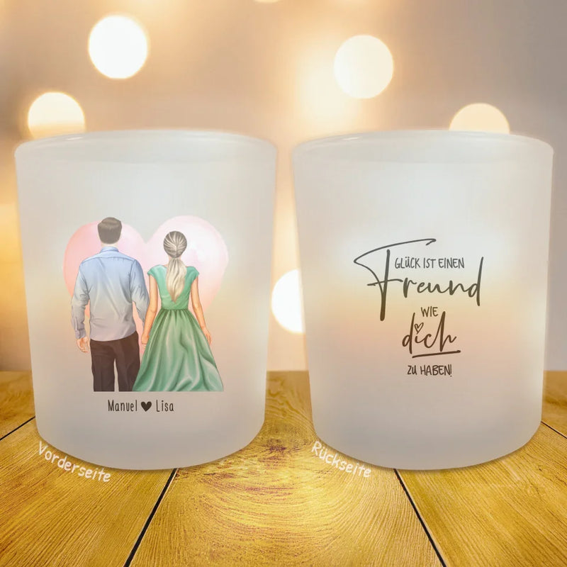 Personalisiertes Teelicht (Satin) - Hemd und Kleid - Pärchen Tasse