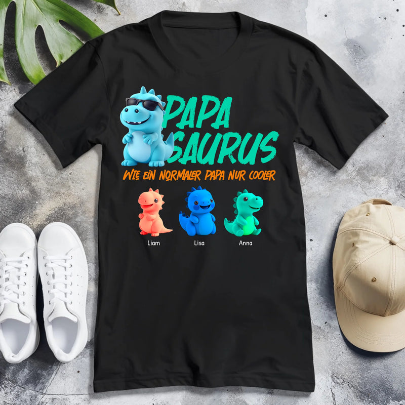 Personalisiertes T-Shirt - Papasaurus mit 1-10 Kindern