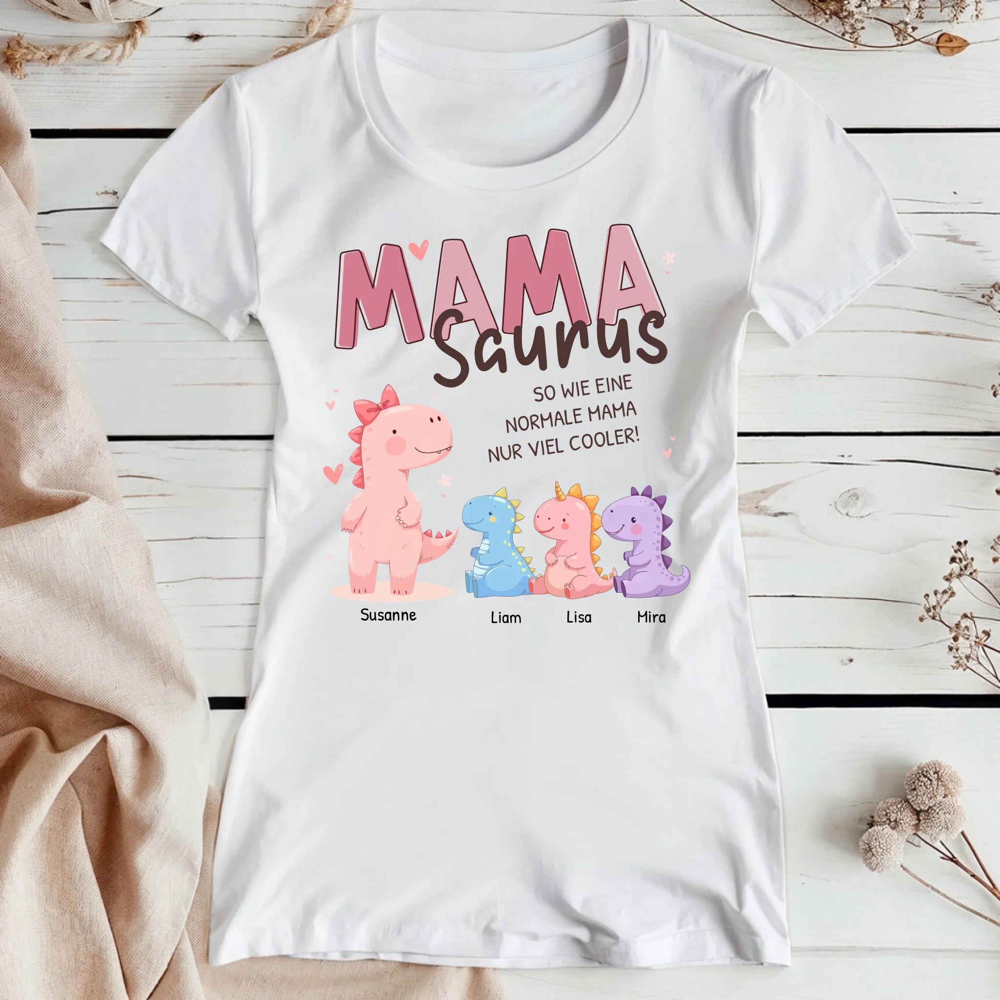 Personalisiertes T-Shirt - Mamasaurus mit 1-10 Kindern