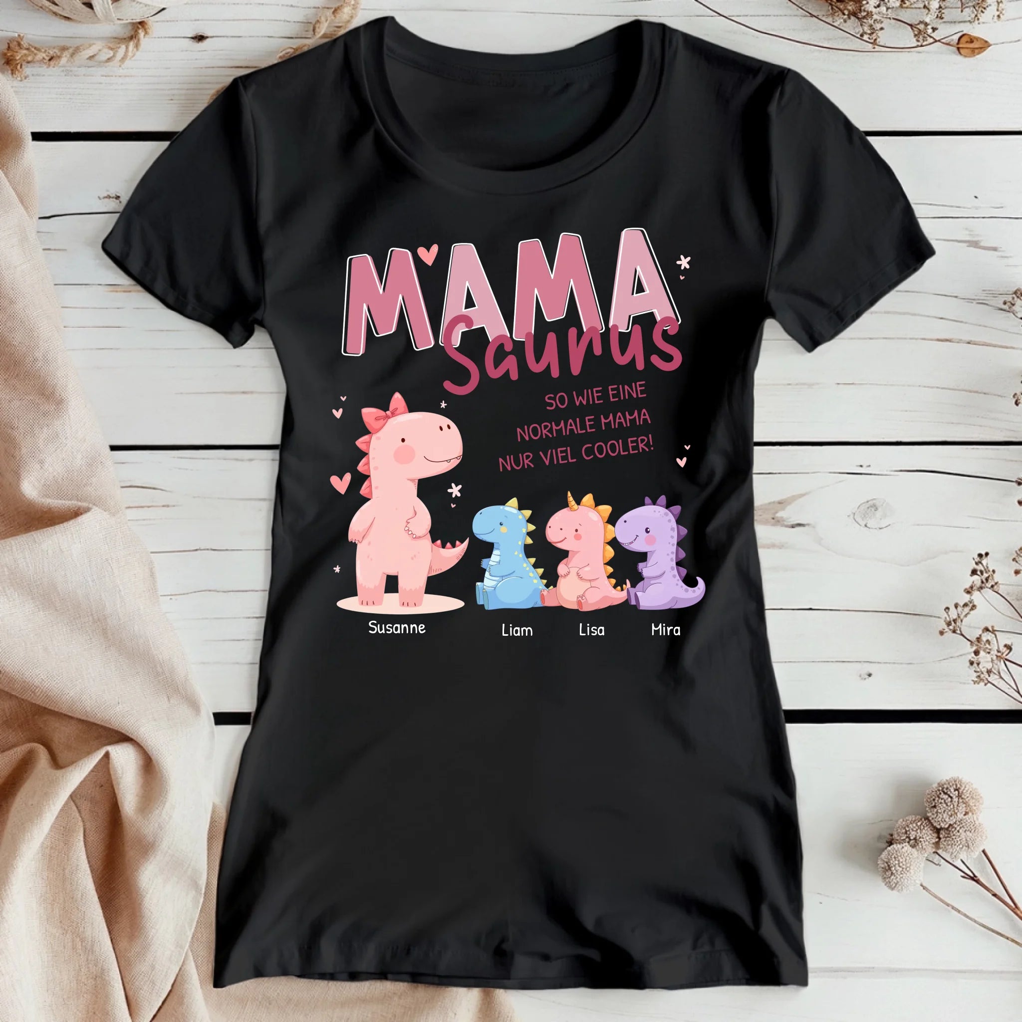 Personalisiertes T-Shirt - Mamasaurus mit 1-10 Kindern