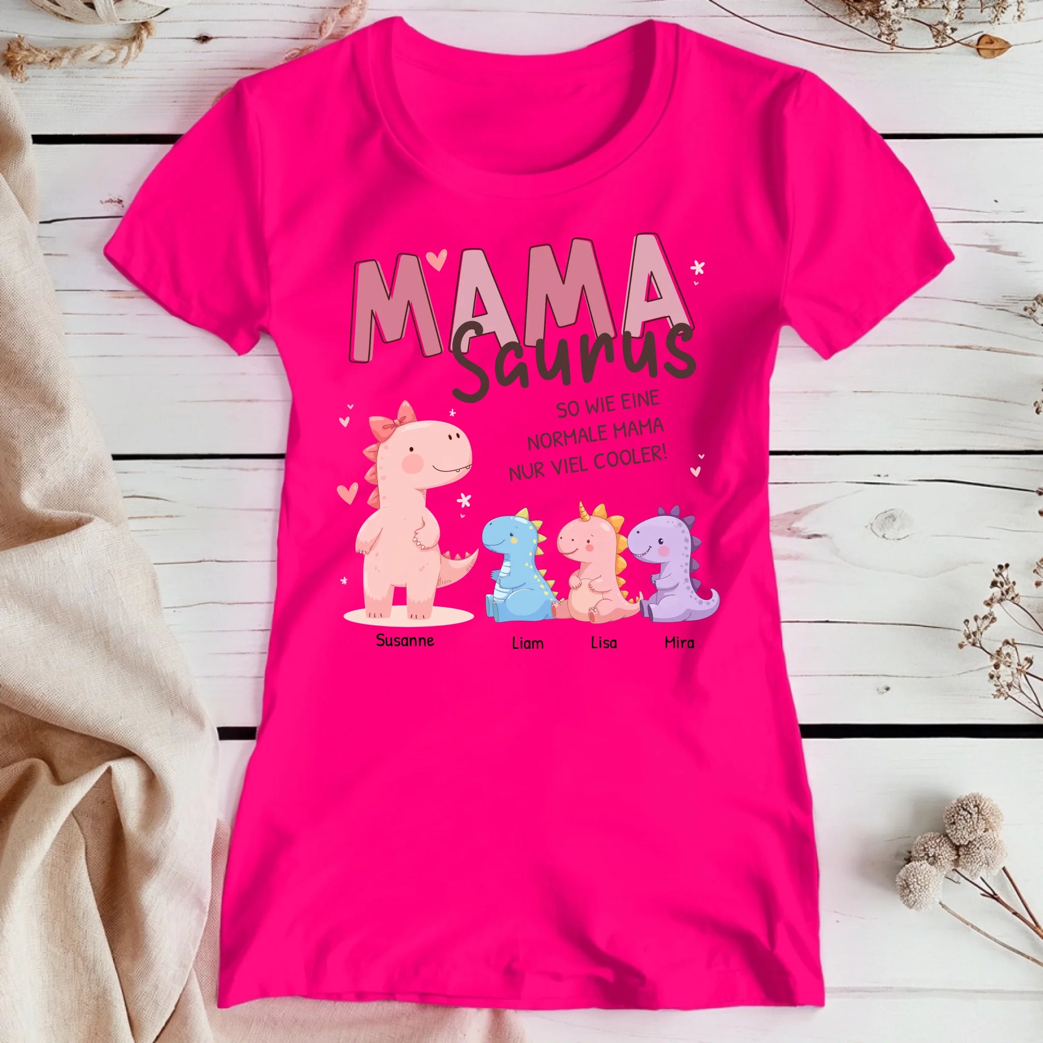 Personalisiertes T-Shirt - Mamasaurus mit 1-10 Kindern