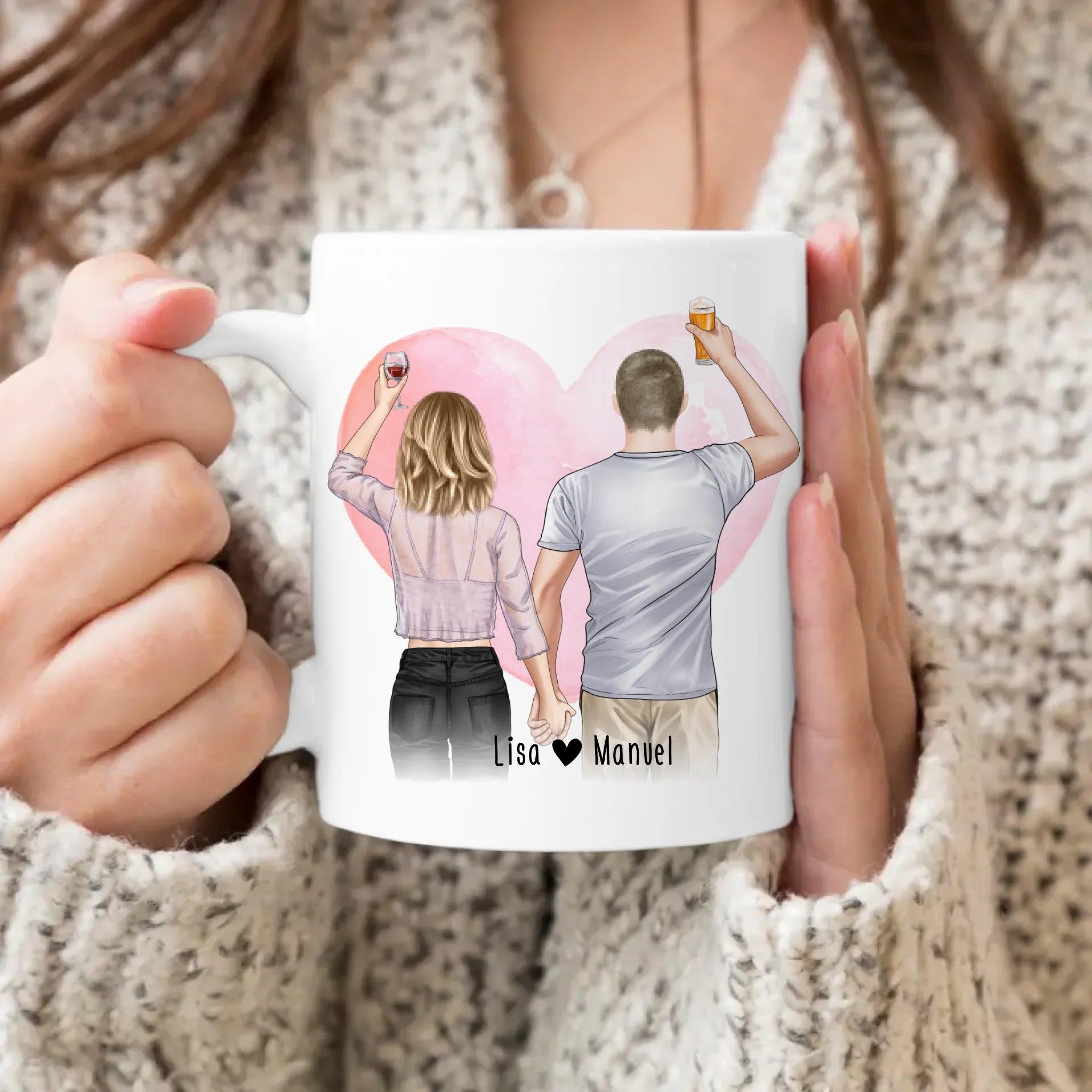 Personalisierte Tasse - Paar/Pärchen/Beste Freunde (1 Frau + 1 Mann stehend)