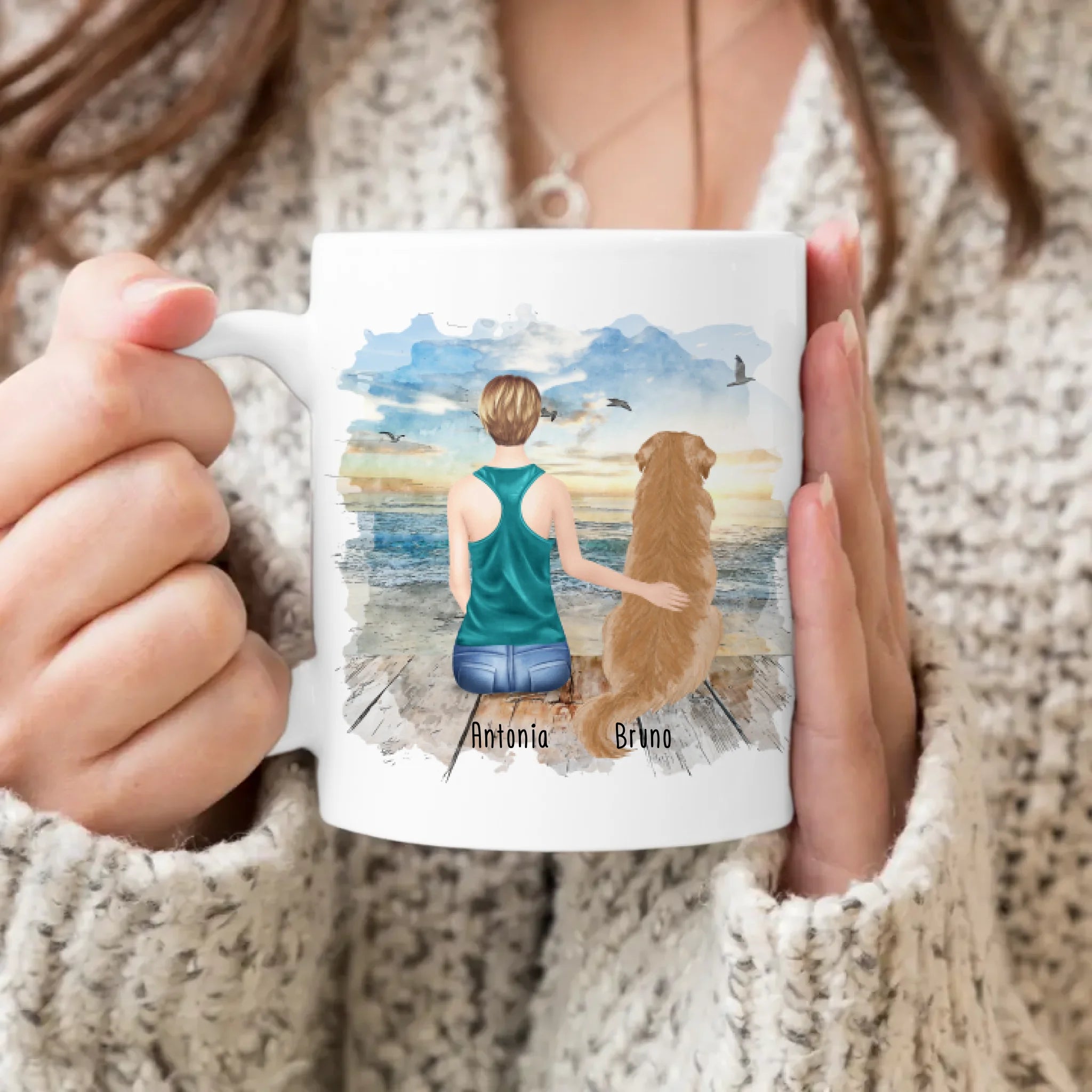 Personalisierte Tasse - 1 Frau + 1 Hund