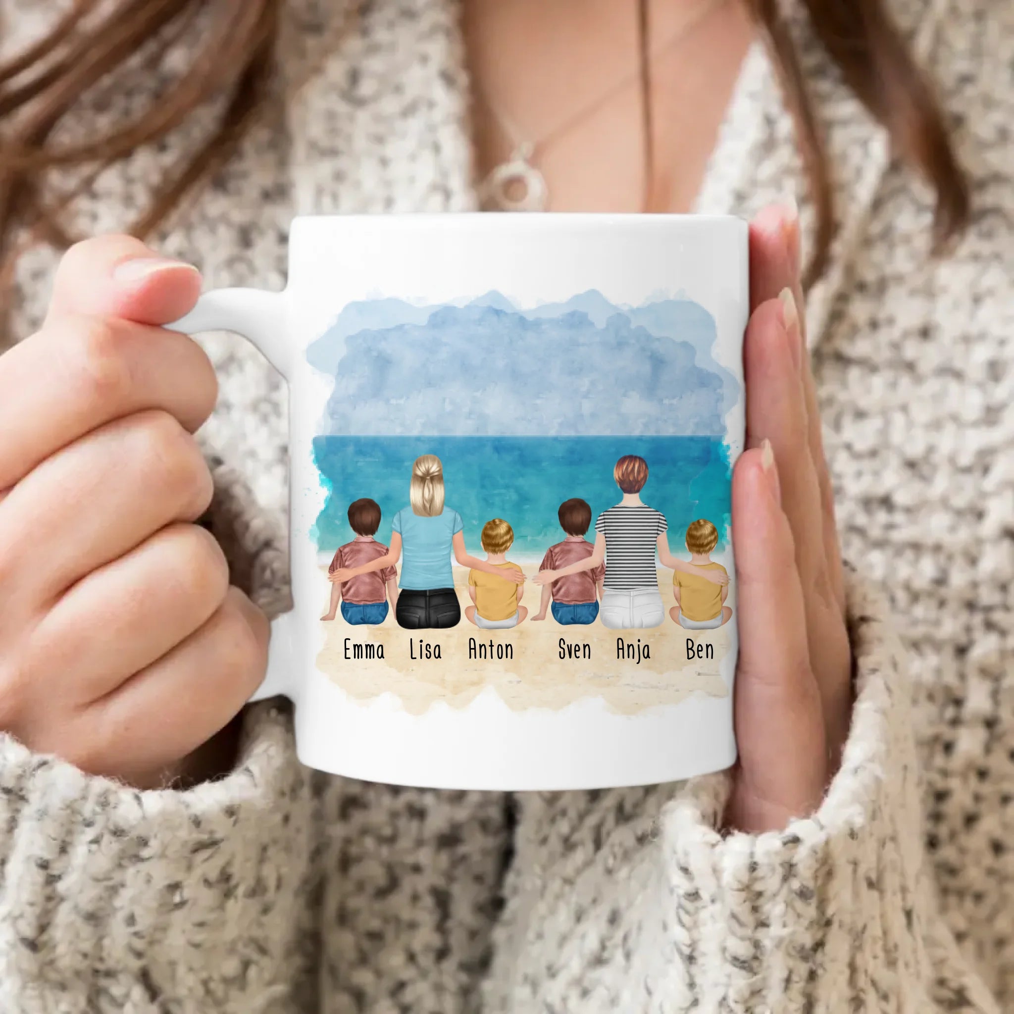 Personalisierte Tasse - 2 Frauen + 2 Kinder + 2 Babys