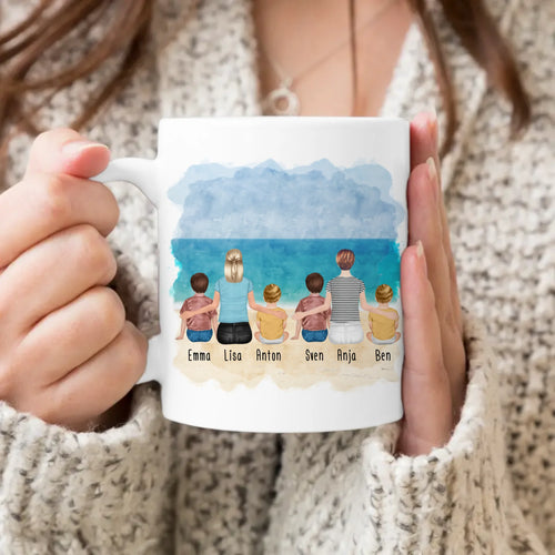 Personalisierte Tasse - 2 Frauen + 2 Kinder + 2 Babys