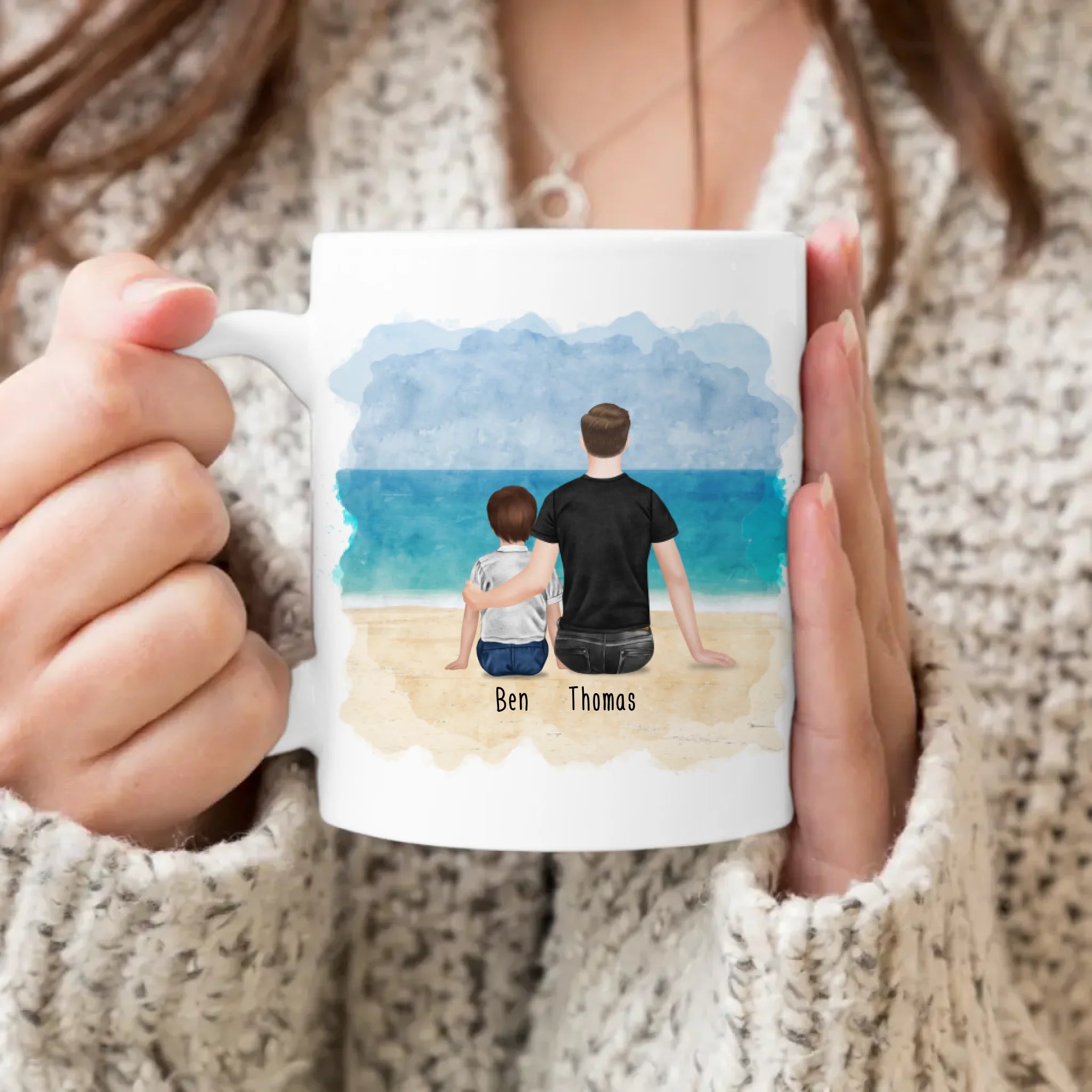 Personalisierte Tasse mit Vater/Kind (1 Kind/Baby)
