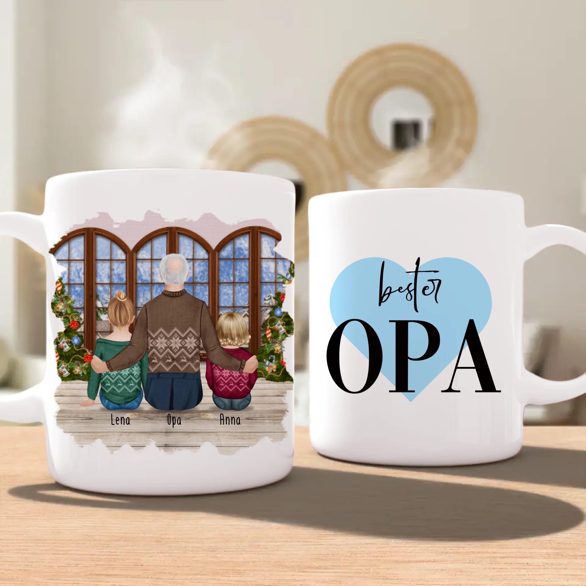 Personalisierte Tasse für Opa (1 Baby + 1 Kind + 1 Opa) - Weihnachtstasse