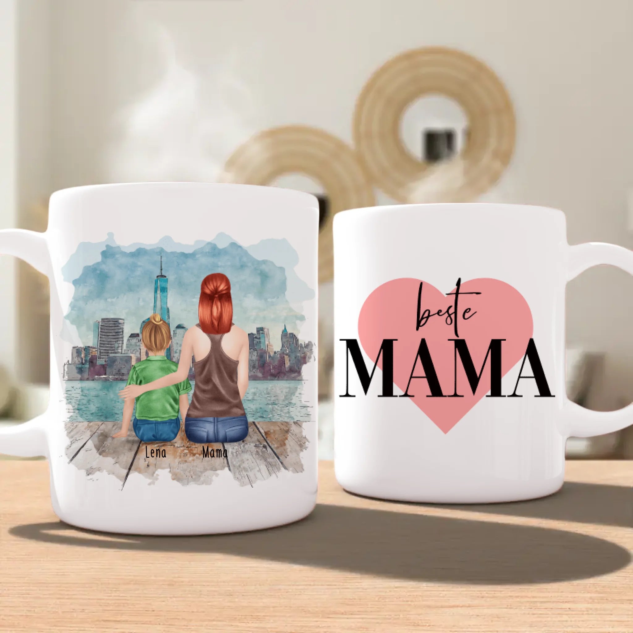 Personalisierte Tasse mit Mutter und Kind (1 Kind + 1 Mutter)