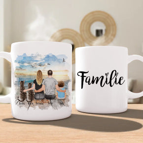 Personalisierte Tasse mit Familie + 2 Katzen (1 Baby) (Version 2)