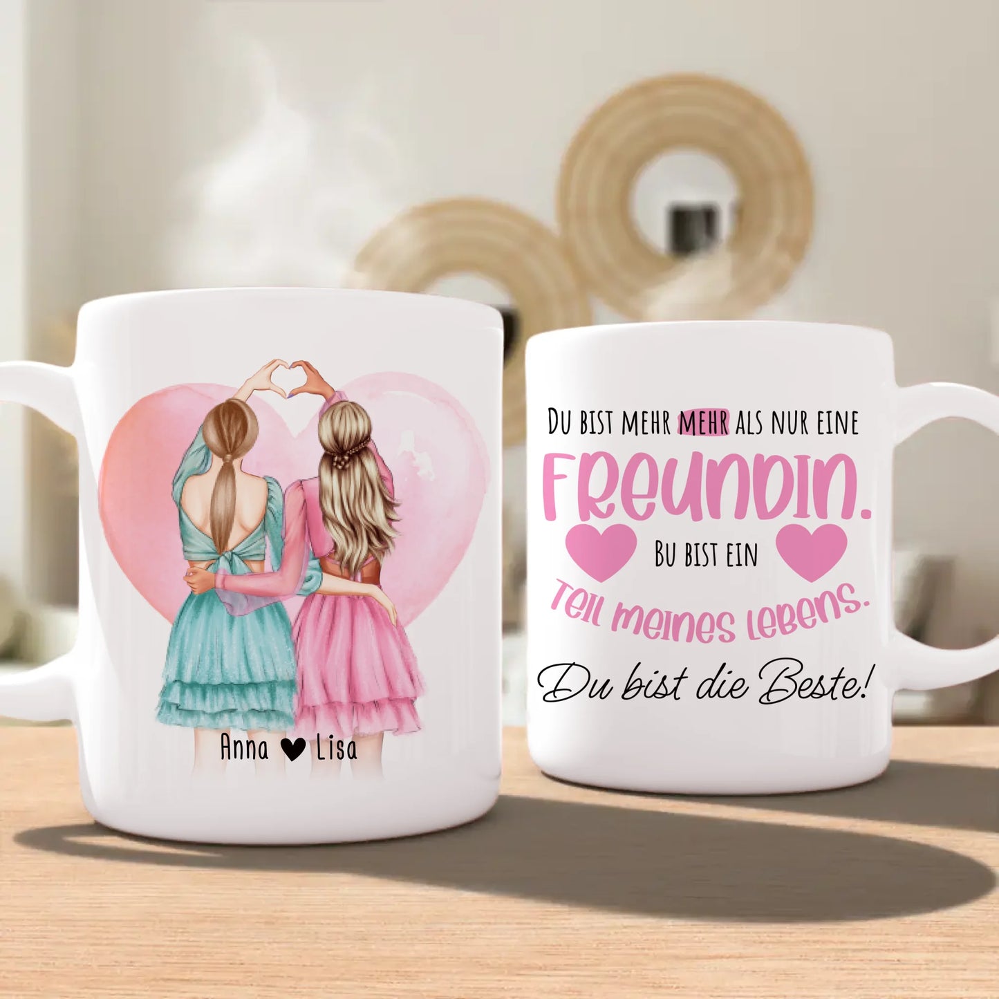 Personalisierte Tasse Beste Freundin (2 Freundinnen) - Herz mit Händen