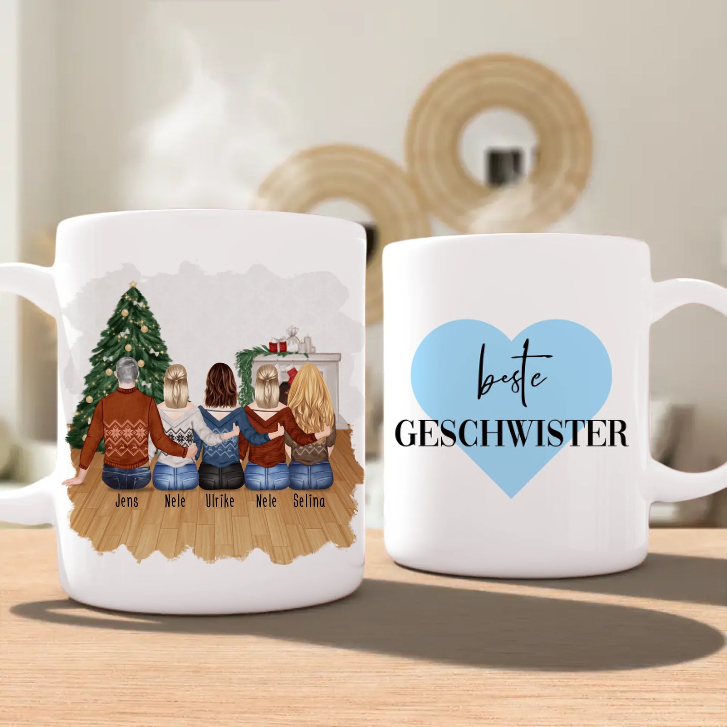 Personalisierte Tasse mit Bruder/Schwester (4 Schwestern + 1 Bruder) - Weihnachtstasse