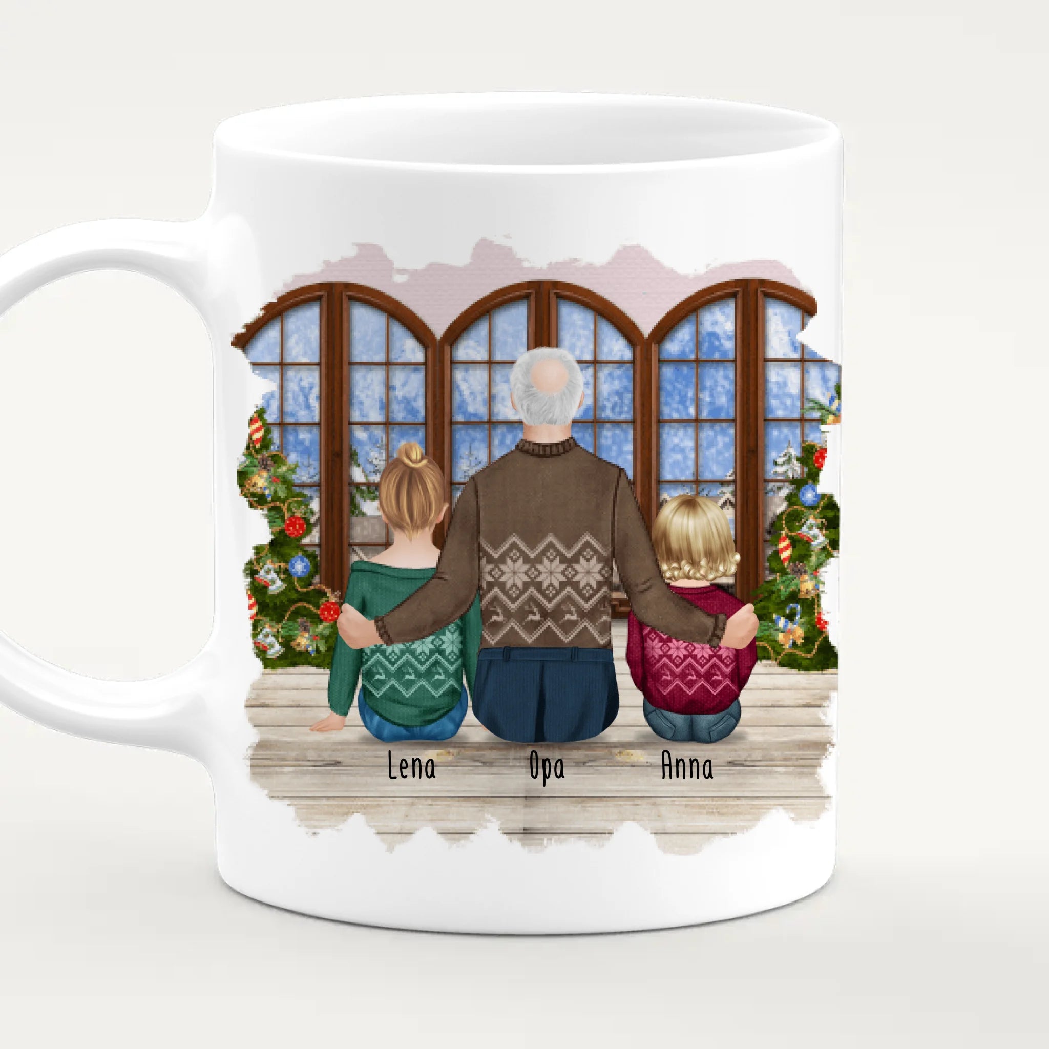 Personalisierte Tasse für Opa (1 Baby + 1 Kind + 1 Opa) - Weihnachtstasse