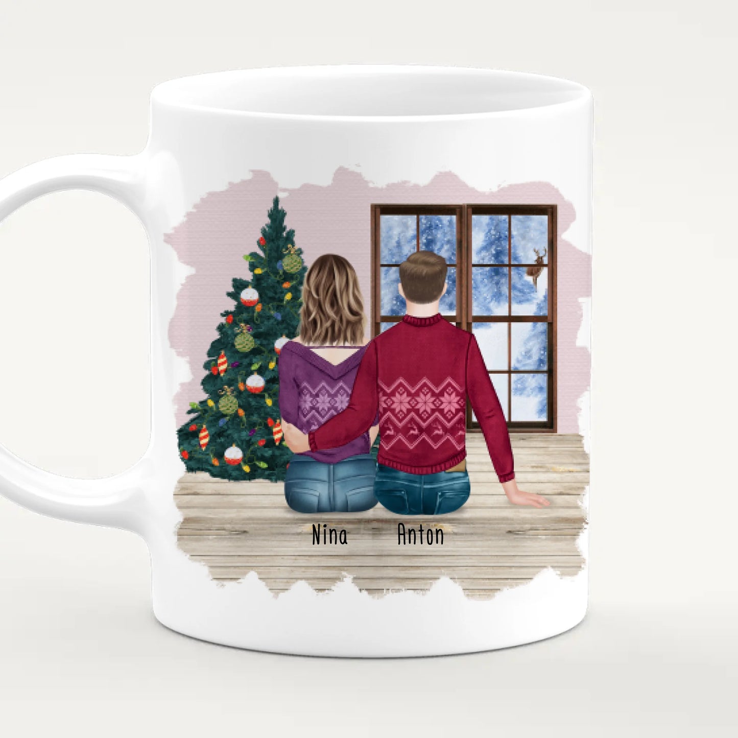 Personalisierte Tasse mit Bruder/Schwester (1 Schwester + 1 Bruder) - Weihnachtstasse