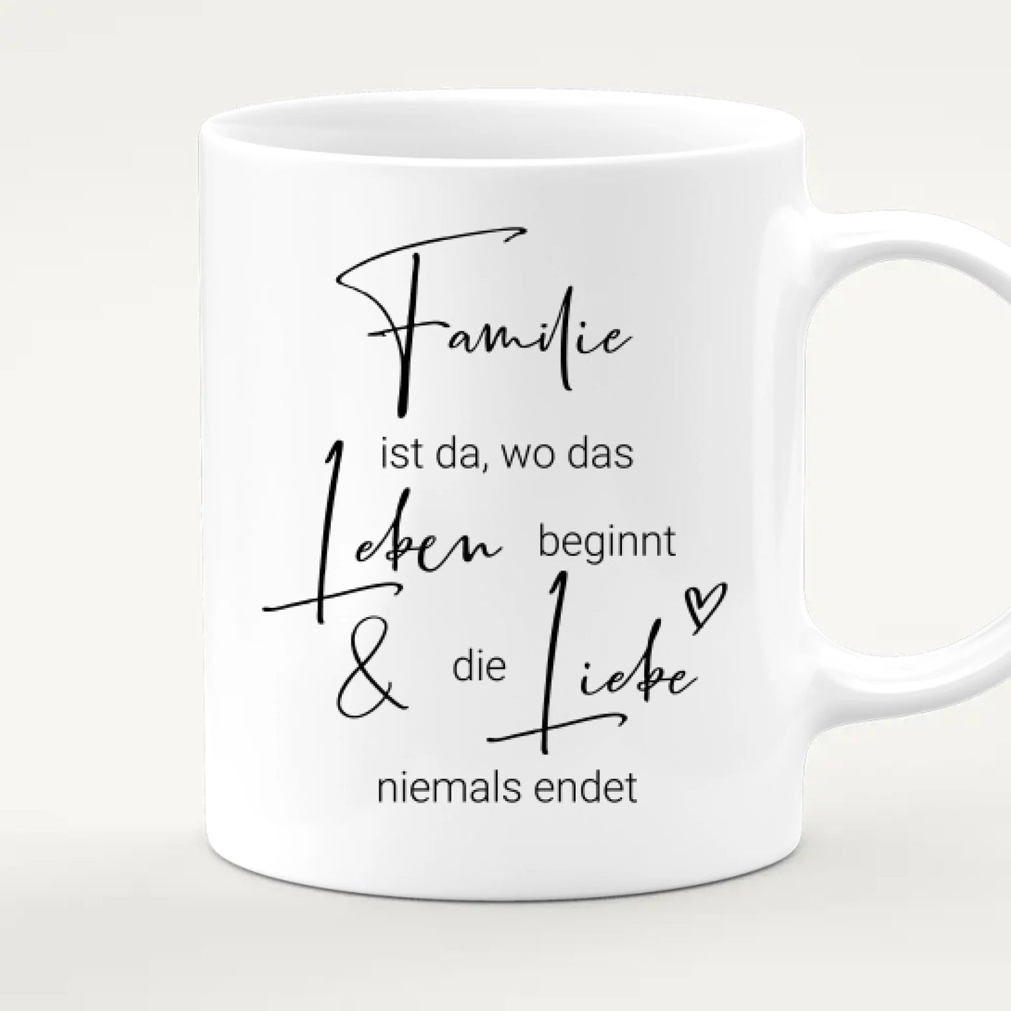 Personalisierte Tasse mit Familie + 1 Hund (1 Kind)