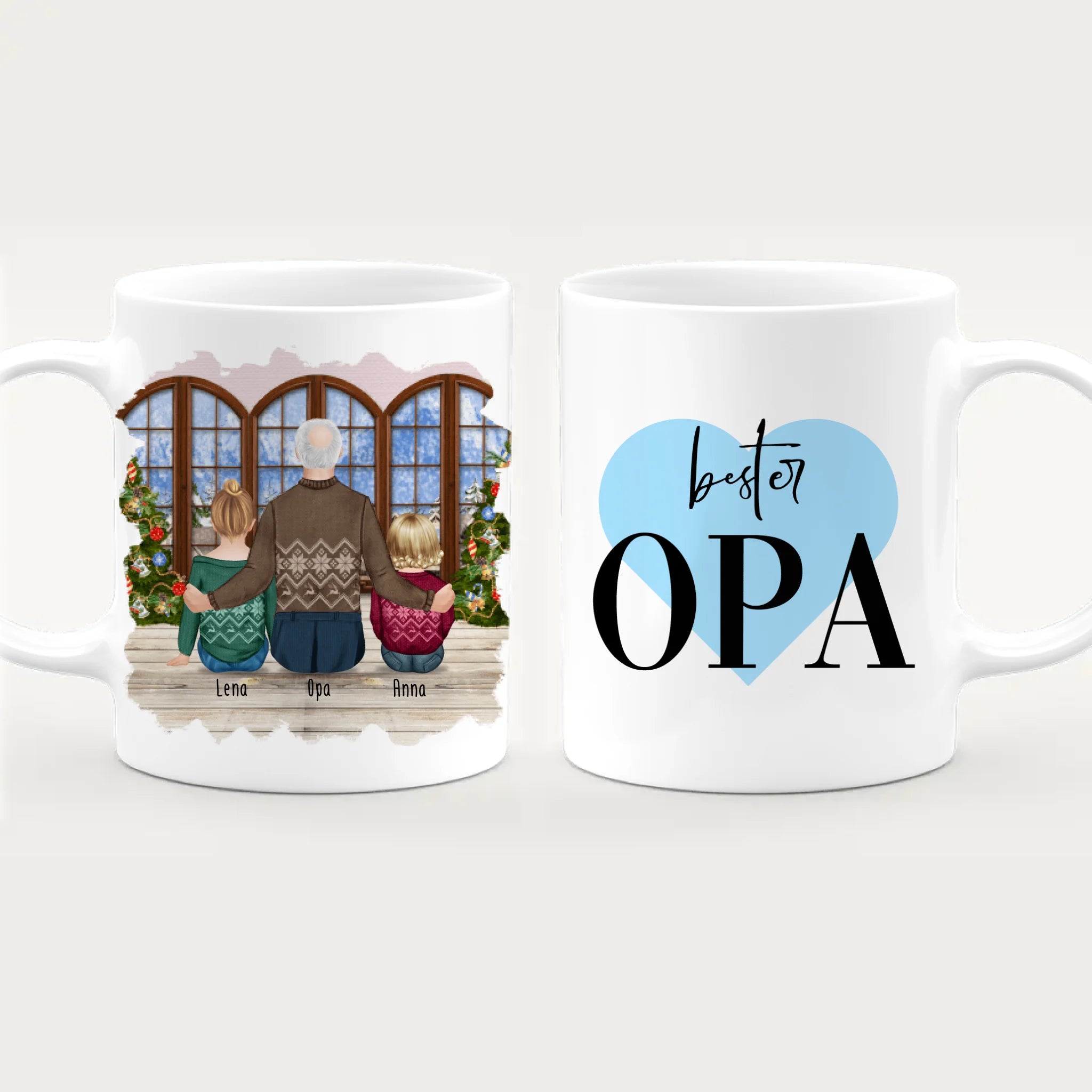 Personalisierte Tasse für Opa (1 Baby + 1 Kind + 1 Opa) - Weihnachtstasse