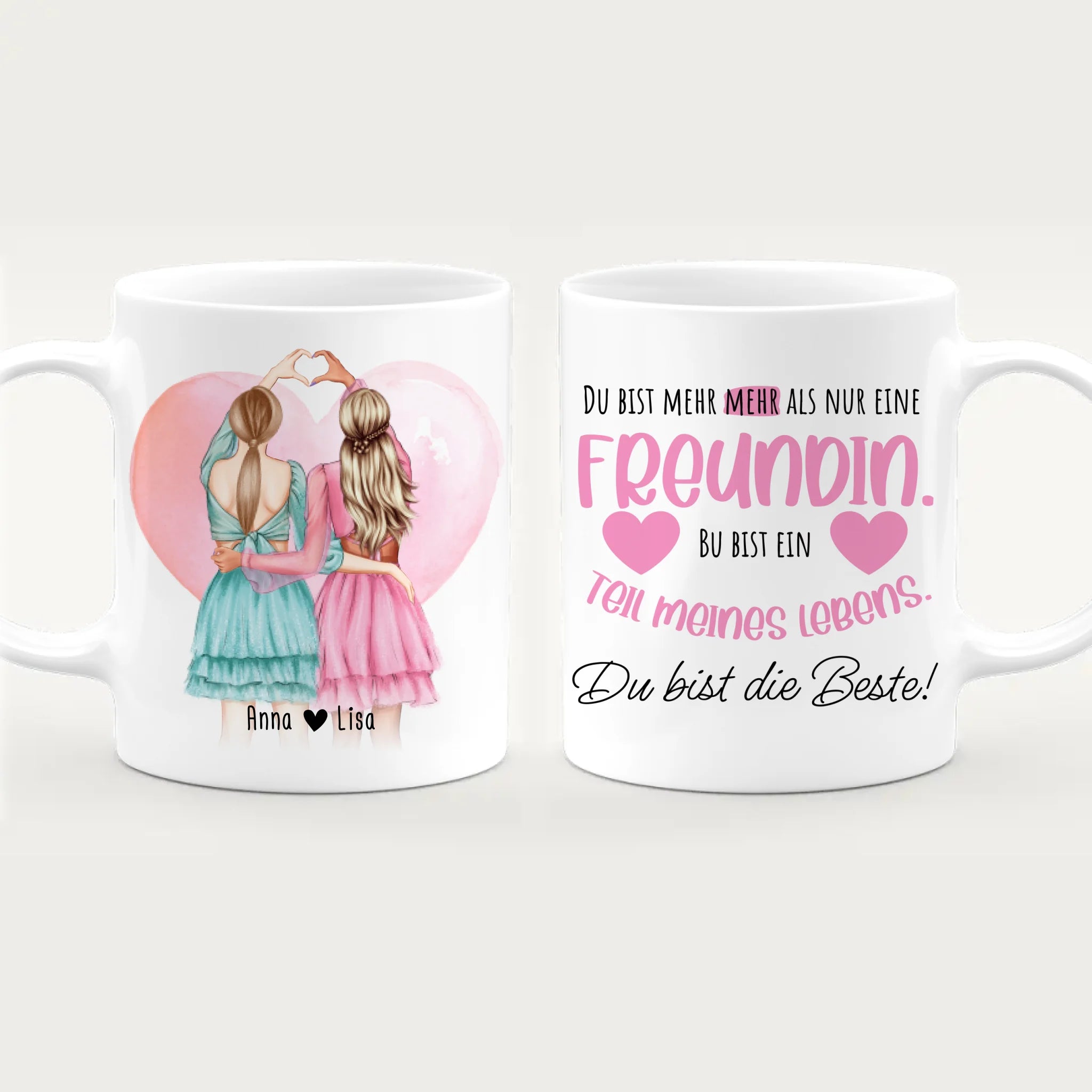 Personalisierte Tasse Beste Freundin (2 Freundinnen) - Herz mit Händen