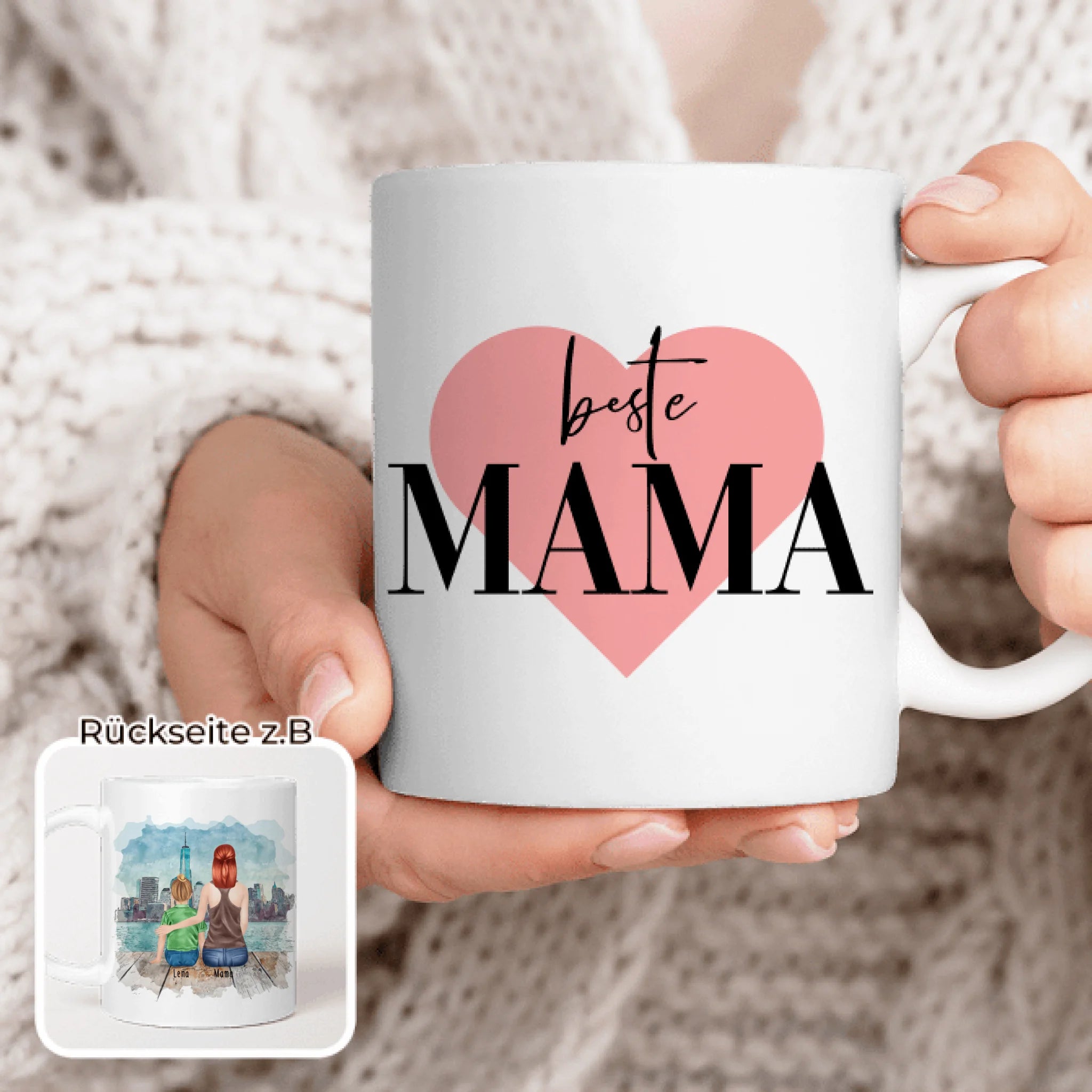 Personalisierte Tasse mit Mutter und Kind (1 Kind + 1 Mutter)