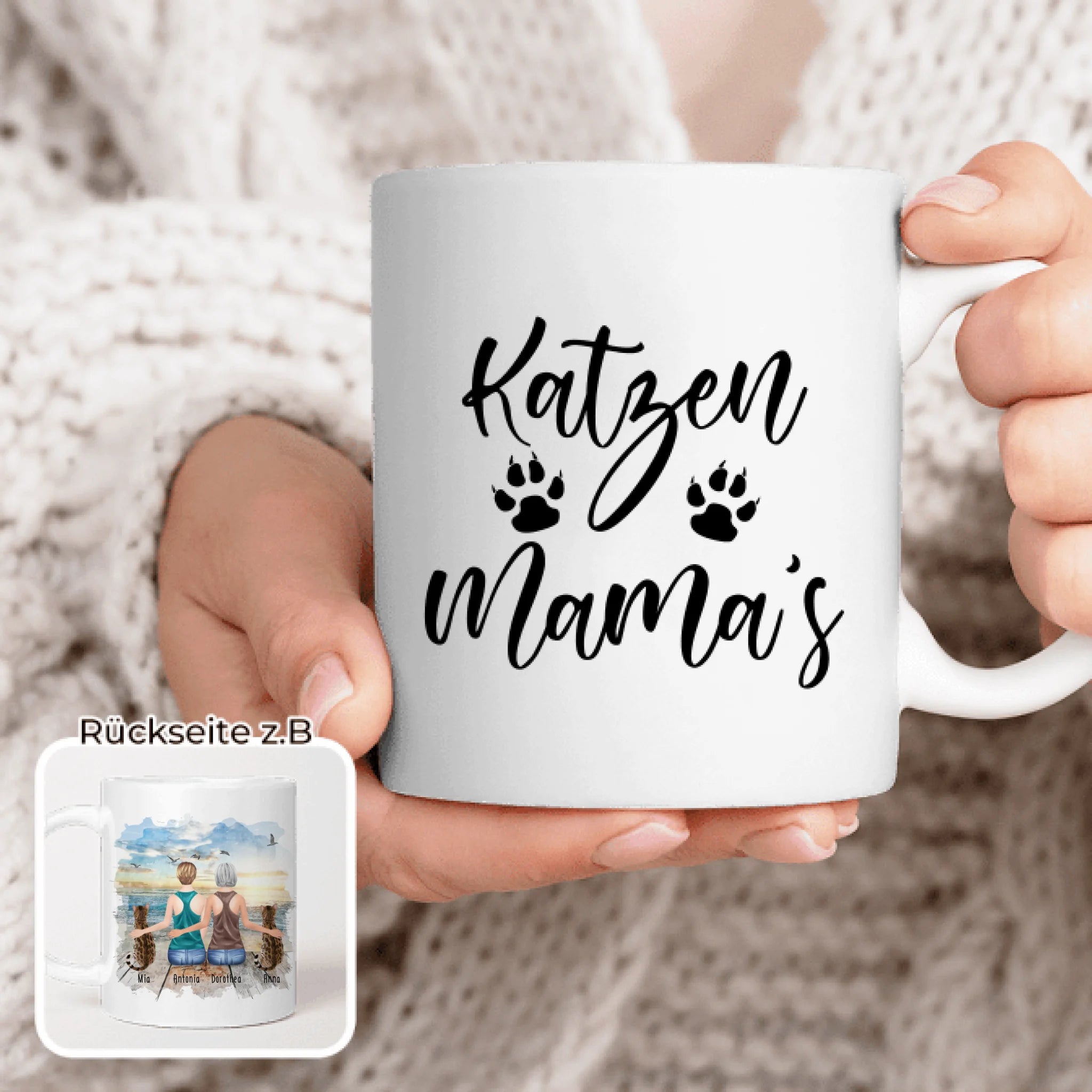 Personalisierte Tasse mit Katzen und Frauen (2 Katzen + 2 Frauen)