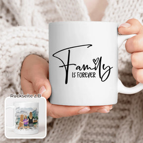 Personalisierte Tasse mit 1 Frau + 1 Kind + 1 Hund