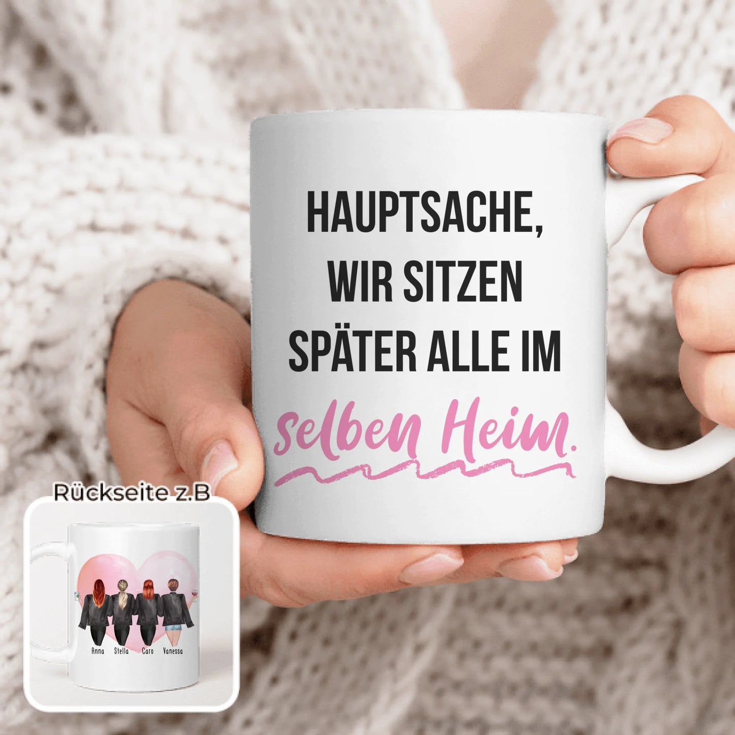 Personalisierte Tasse - Beste Freundinnen mit Jacken (4 Freundinnen)