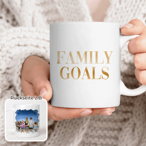 Personalisierte Tasse mit Familie + 1 Katze (1 Baby + 1 Kind)