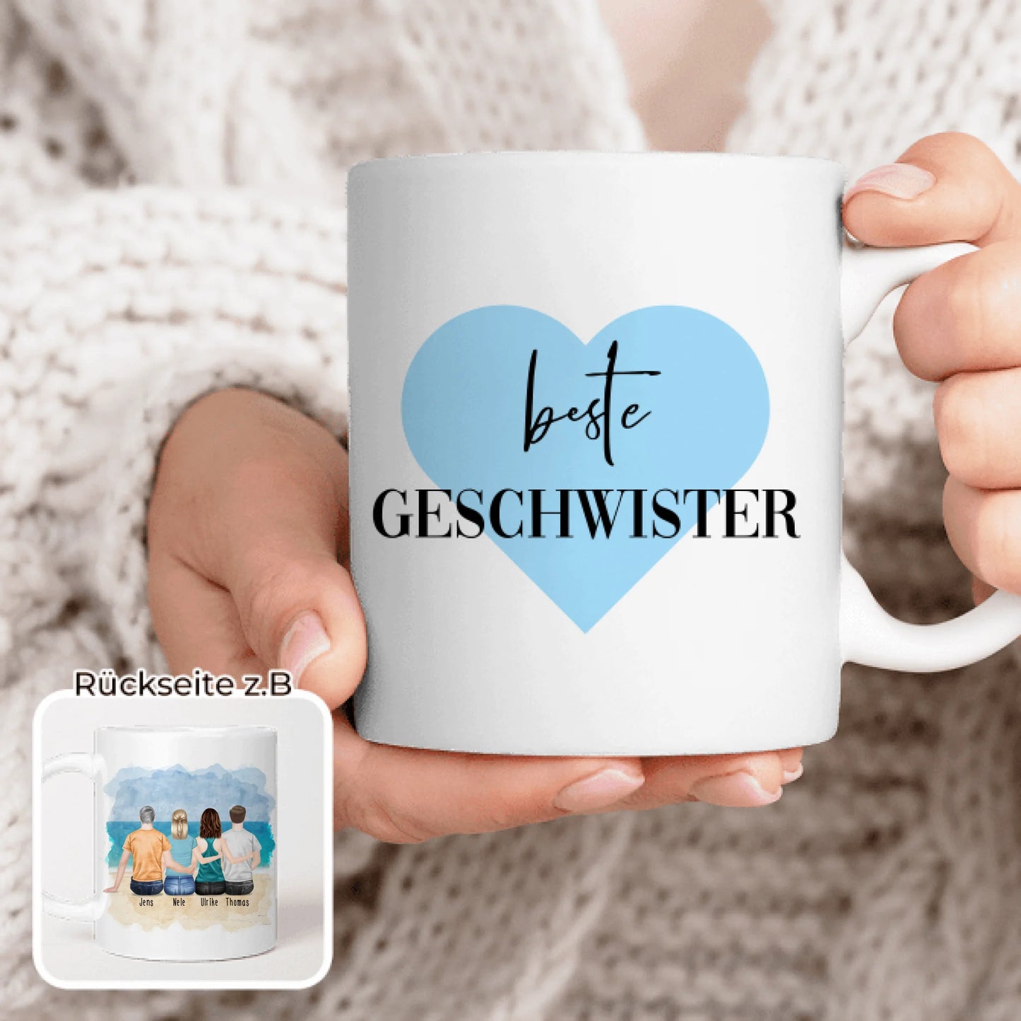 Personalisierte Tasse mit Bruder/Schwester (2 Schwestern + 2 Brüder)