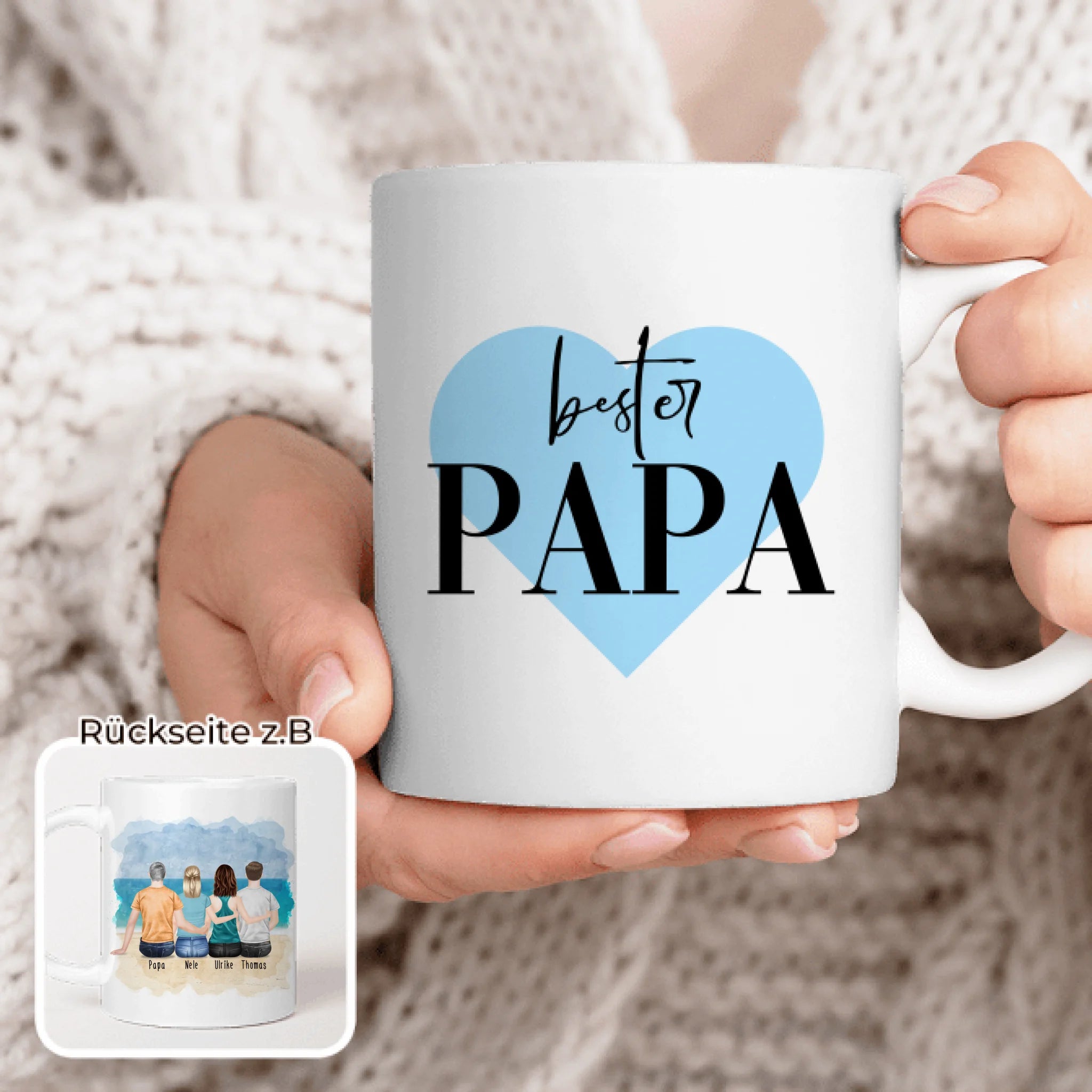 Personalisierte Tasse mit Vater/Tochter/Sohn (2 Töchter + 1 Sohn)