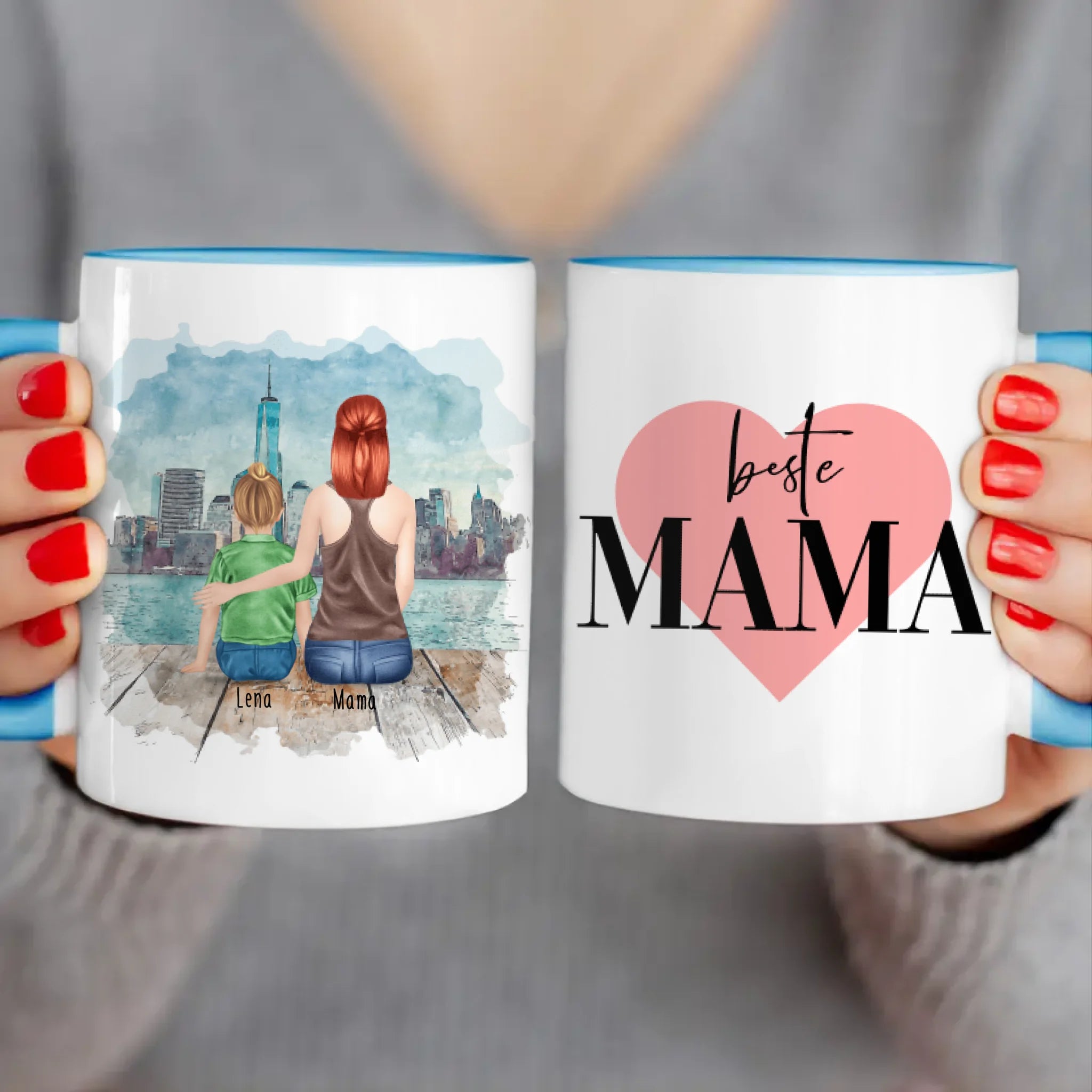 Personalisierte Tasse mit Mutter und Kind (1 Kind + 1 Mutter)