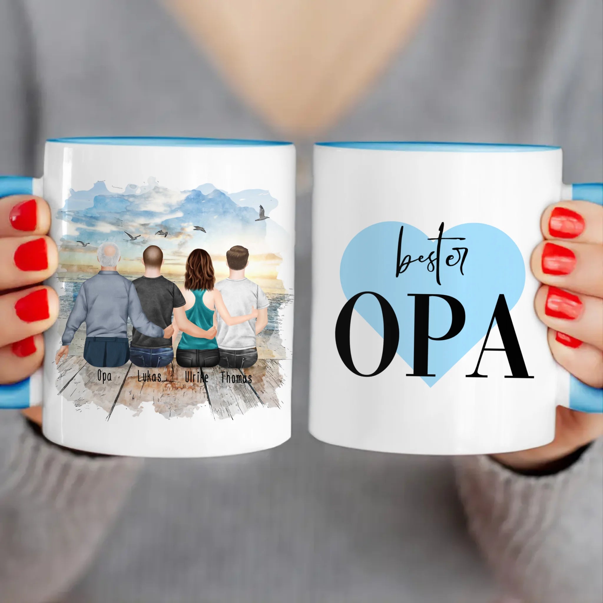 Personalisierte Tasse für Opa (1 Frau + 2 Männer + 1 Opa)